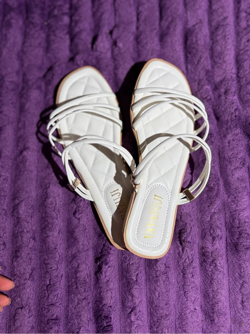 Yayazuyi White Strappy Quilted Slide Sandals